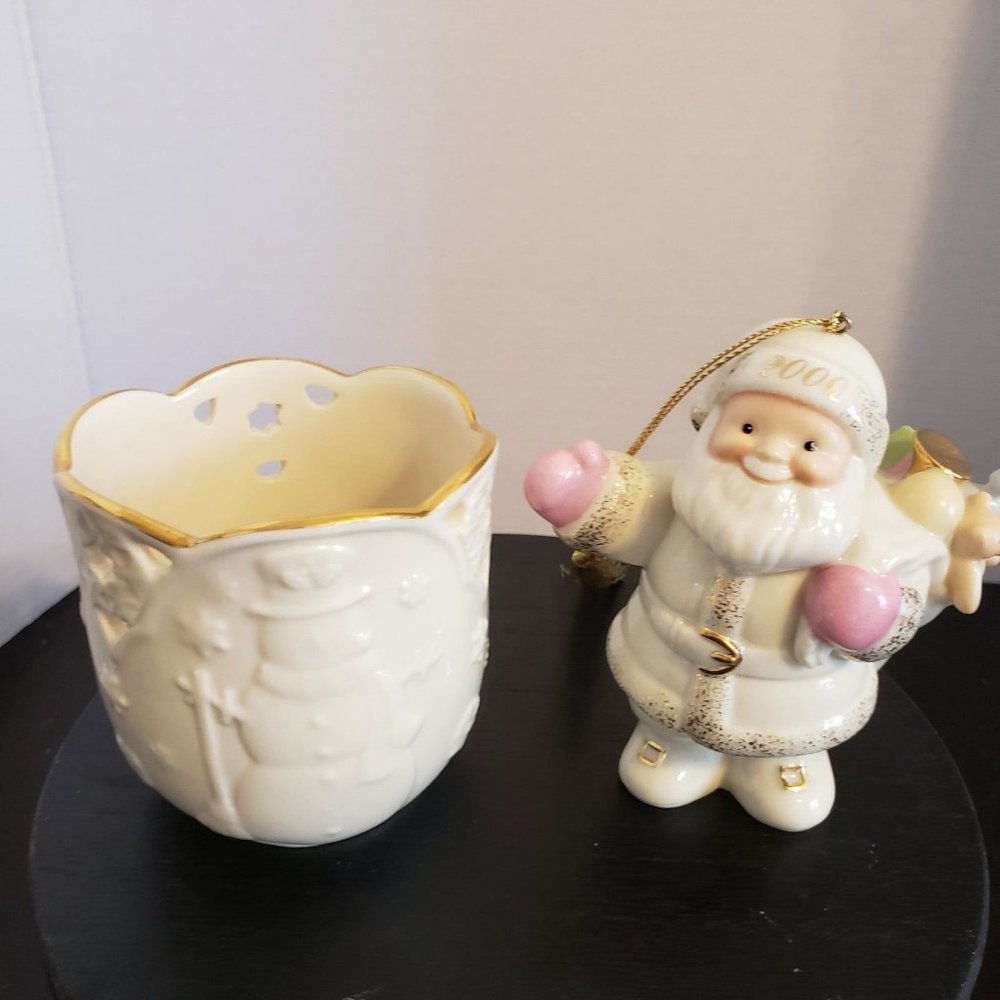 Lenox 2000 Christmas Santa and candle holder